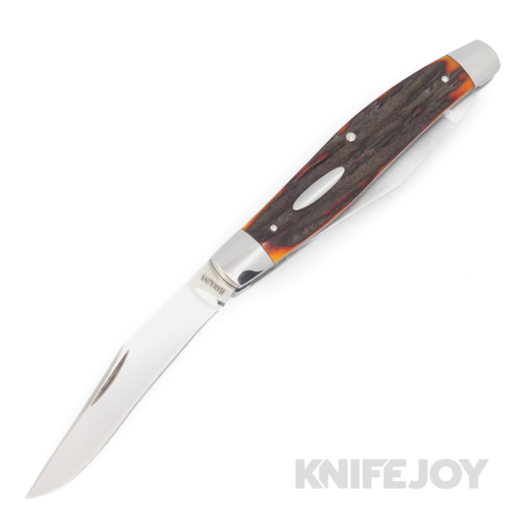 Jeff Hawkins Knives Muskrat Slip Joint 2 Blade with Amber Dyed Stag Ha KnifeJoy