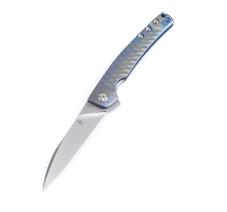 Kizer Ki3457A2 Splinter Flipper Stonewash Blade with Blue Titanium
