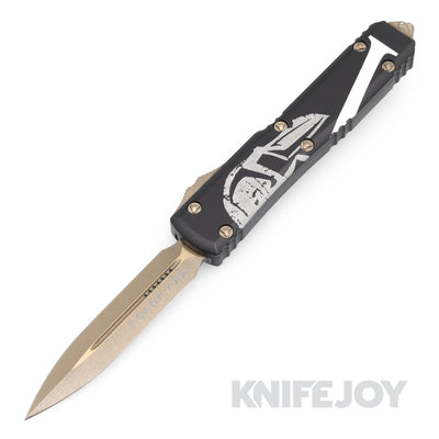 MICROTECH 122-13MLS Ultratech Signature Series OTF Auto Double Edge Molon Labe Bronze Apocalyptic Blade with Black Aluminum Handles - Scratch & Dent