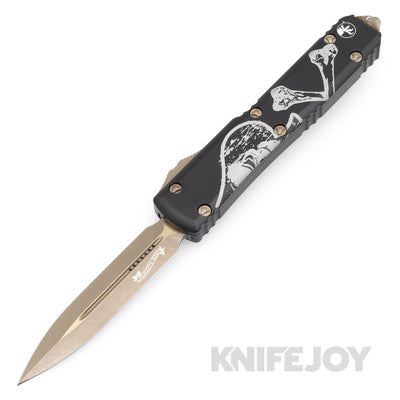 MICROTECH 122-13DCS Ultratech Signature Series OTF Auto Double Edge Bronze Blade with Death Card Black Aluminum Handles - Scratch & Dent