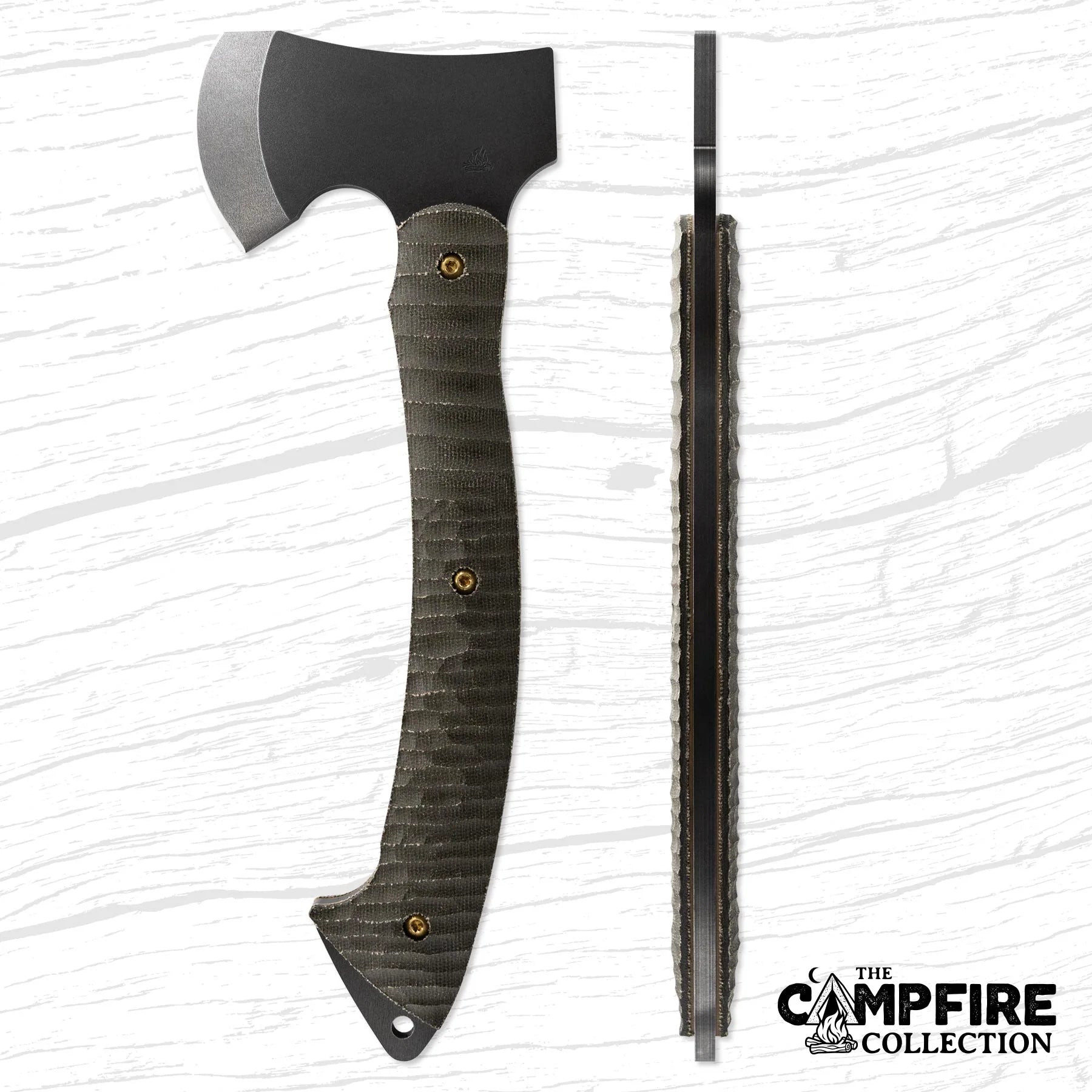 Toor Knives Camp Axe Tumbled Black Oxide Blade with Forest Green Canva ...