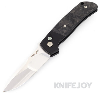 Pro-Tech Knives 2024 Terzuola ATCF Custom 003 Auto - Black Aluminum & "Dark Matter" Fat Carbon Fiber Inlays Black Lip Pearl Button, Mike Irie Mirror Polished Polished Blade, 3D Milled Titanium Clip - Scratch & Dent