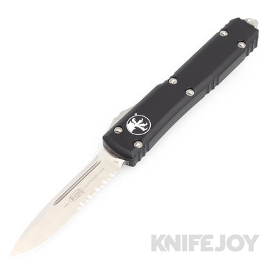 MICROTECH 121-5 Ultratech OTF Auto Single Edge Partially Serrated Satin Blade with Black Aluminum Handles - Scratch & Dent