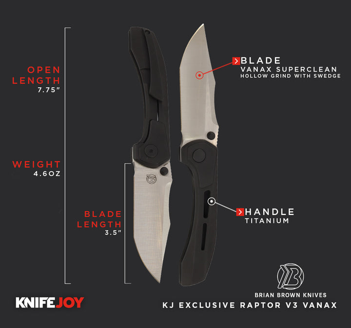 Brian Brown Knives Raptor V3 Vanax Satin Blade with Titanium PVD