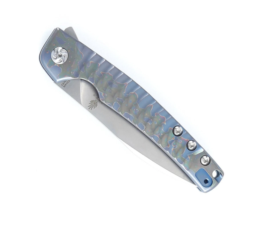 Kizer Ki3457A2 Splinter Flipper Stonewash Blade with Blue Titanium Han ...