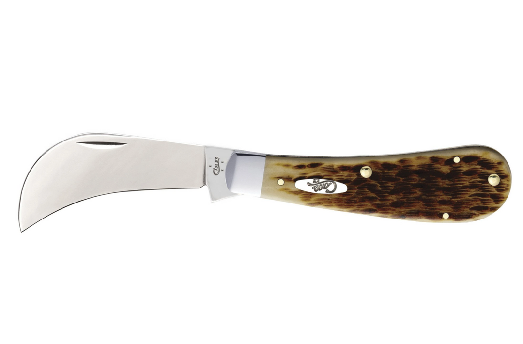 Case Amber Bone Peach Seed Jig Hawkbill Pruner Pocket Knife (00249